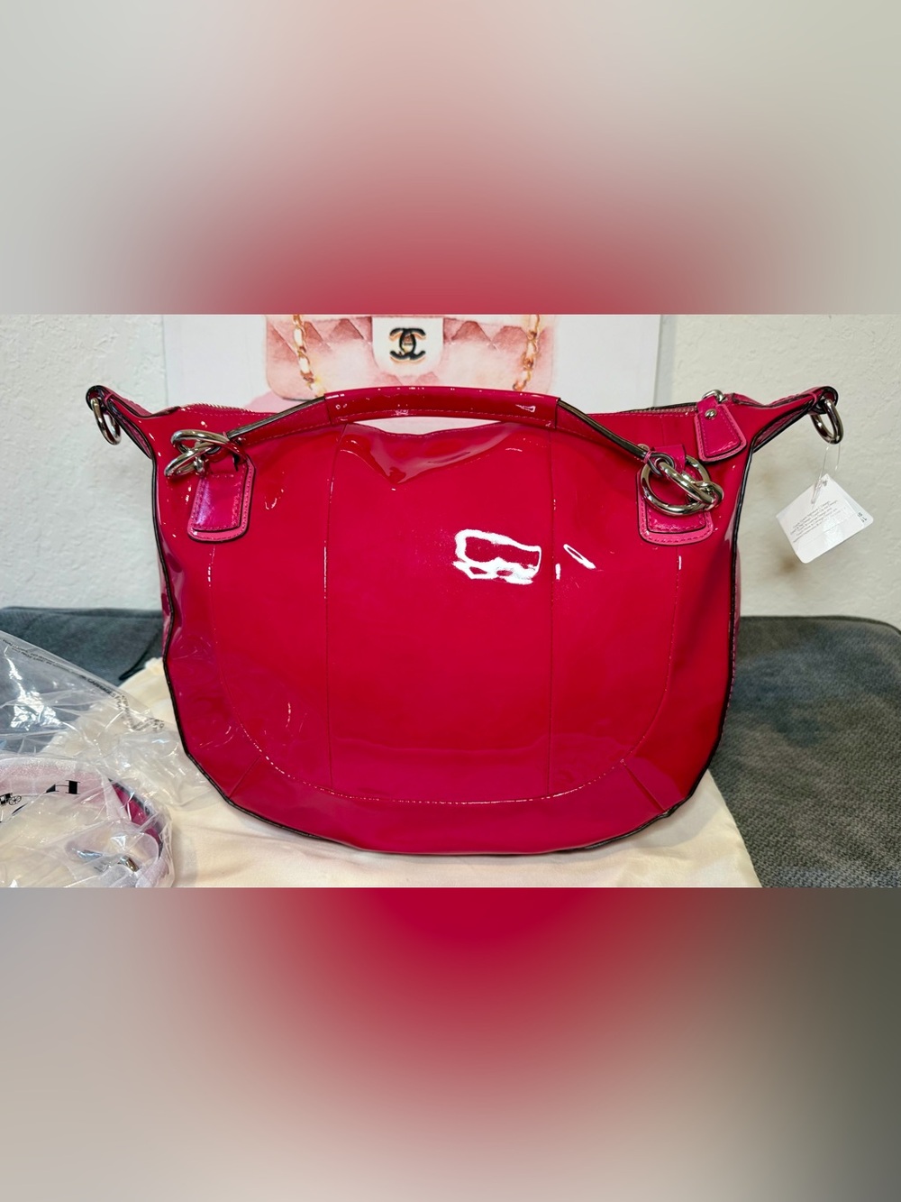 Coach Kristin Raspberry Patent Leather Round Satchel No. B1293-19297 - Picture 3 of 13